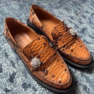 Ganni Brown Snakeskin Jewel Loafer